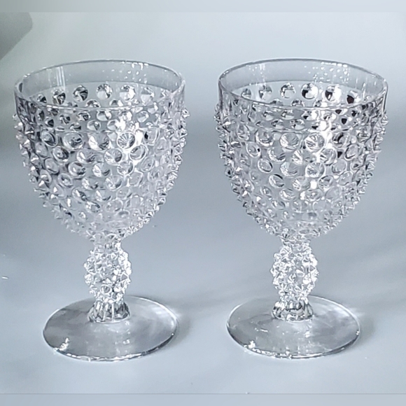 Vntg (2) 10oz Hobnail Clear Delightful Goblets by Duncan & Miller Glass - Picture 2 of 13